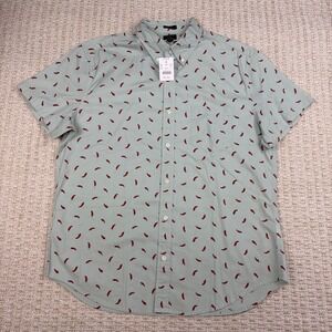 J Crew Flex Washed Mens L Chili Pepper Print Button Shirt Slim Preppy Resortwear